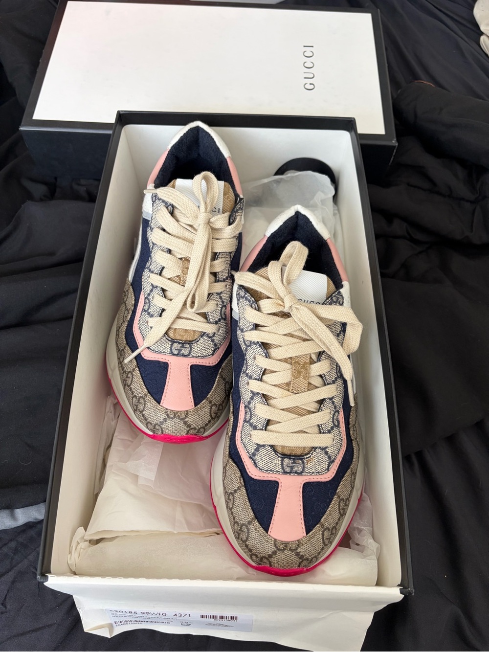 Gucci Kids Navy Pink GG Canvas Lace-Up Sneakers
